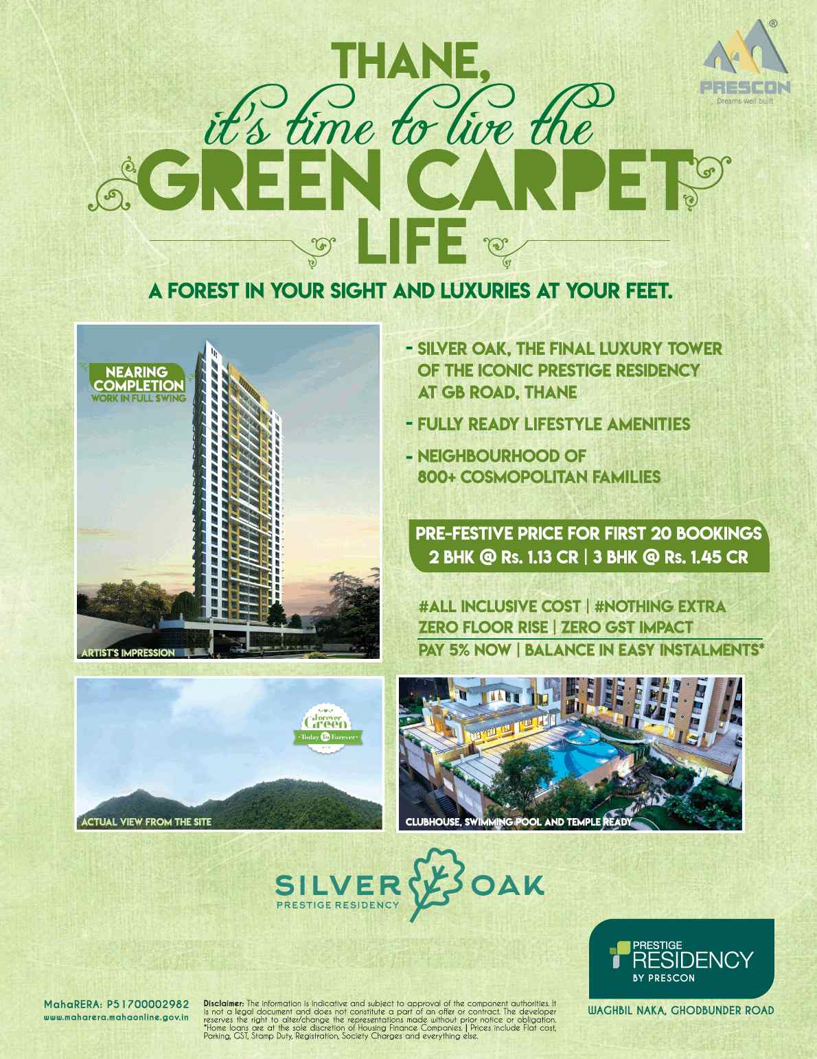 Pay 5% now and balance in easy installments at Prescon Silver Oak in Mumbai